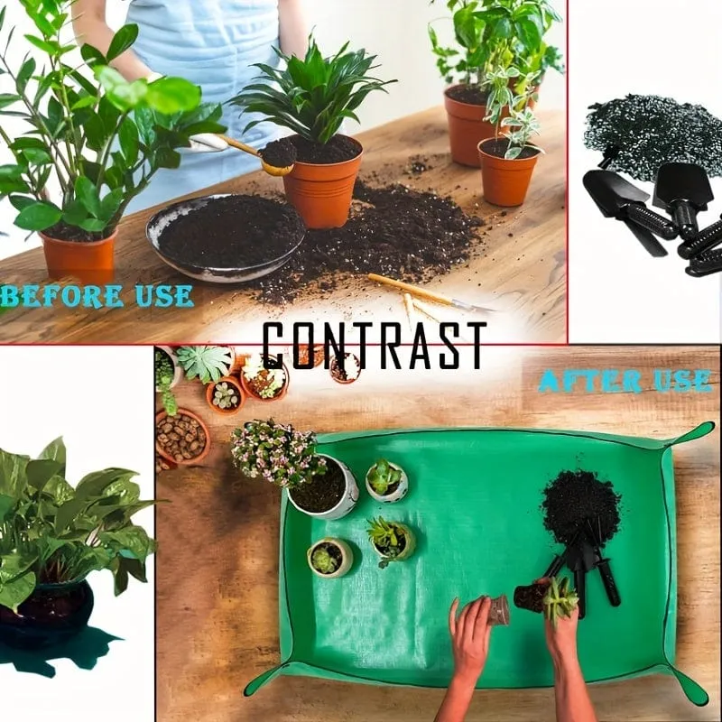 1 Stück große Pflanzen-Topfmatte, verdickte wasserdichte Topfmatte für Zimmerpflanzentransplantation und Kontrolle von Schmutz, faltbare Indoor-Sukkulenten-Topfmatte, tragbare Gartenmatte grün