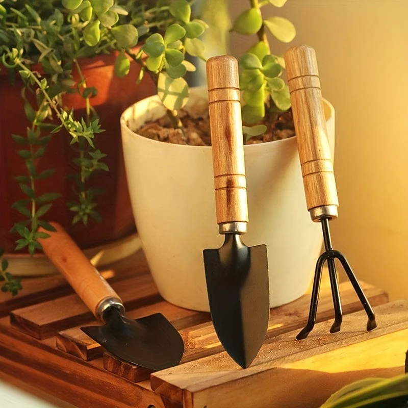 3 Stück/Set, Gartenwerkzeug-Set, Rechenspitze, Schaufel, große Gartenarbeit, Mini-Sukkulentenpflanze, lose Erde, Blumenschaufel, Gartenzubehör aus Aluminiumlegierung mit Griff zum Graben im Garten, Handwerkzeuge, Gartenwerkzeug-Set