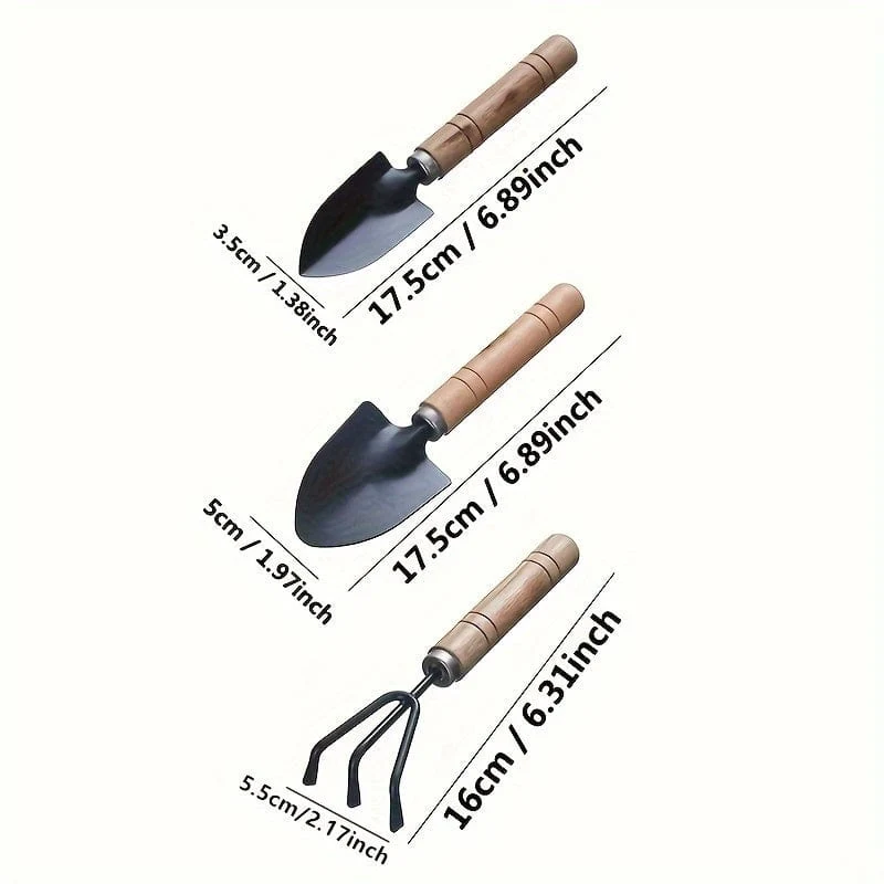 3 Stück/Set, Gartenwerkzeug-Set, Rechenspitze, Schaufel, große Gartenarbeit, Mini-Sukkulentenpflanze, lose Erde, Blumenschaufel, Gartenzubehör aus Aluminiumlegierung mit Griff zum Graben im Garten, Handwerkzeuge, Gartenwerkzeug-Set