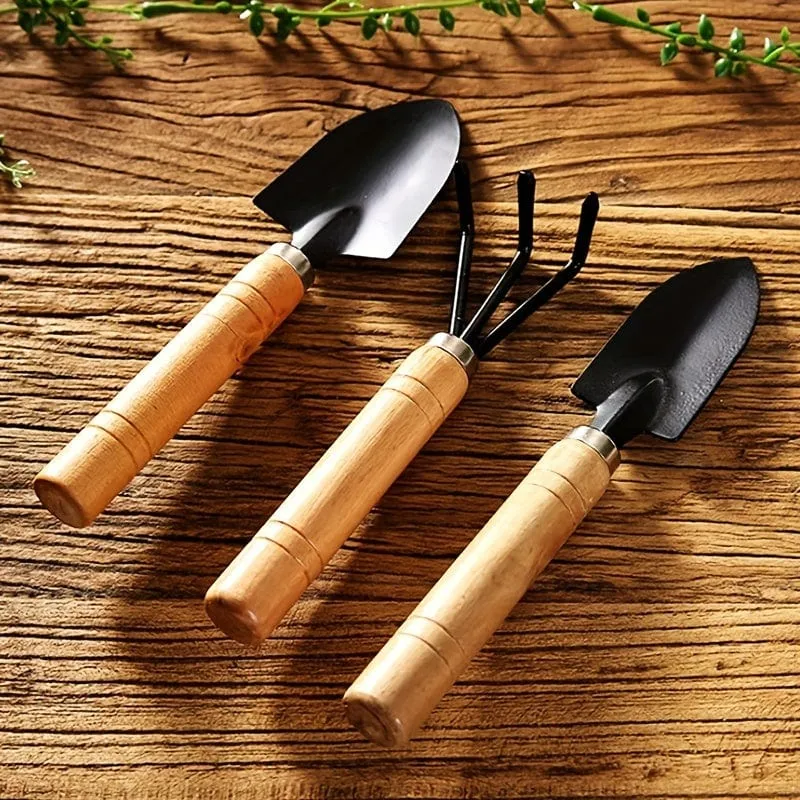 3 Stück/Set, Gartenwerkzeug-Set, Rechenspitze, Schaufel, große Gartenarbeit, Mini-Sukkulentenpflanze, lose Erde, Blumenschaufel, Gartenzubehör aus Aluminiumlegierung mit Griff zum Graben im Garten, Handwerkzeuge, Gartenwerkzeug-Set
