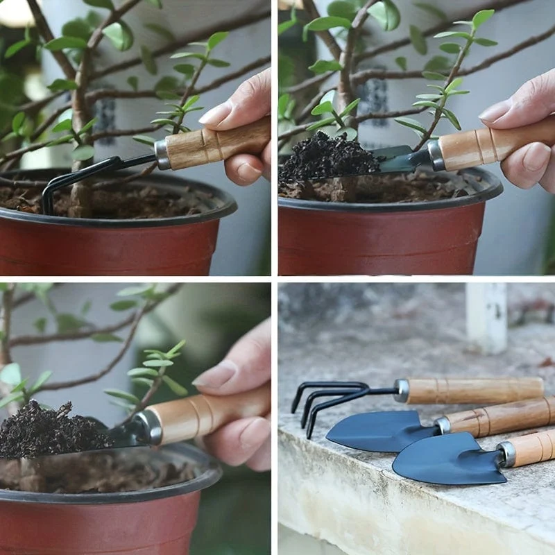 3 Stück/Set, Gartenwerkzeug-Set, Rechenspitze, Schaufel, große Gartenarbeit, Mini-Sukkulentenpflanze, lose Erde, Blumenschaufel, Gartenzubehör aus Aluminiumlegierung mit Griff zum Graben im Garten, Handwerkzeuge, Gartenwerkzeug-Set