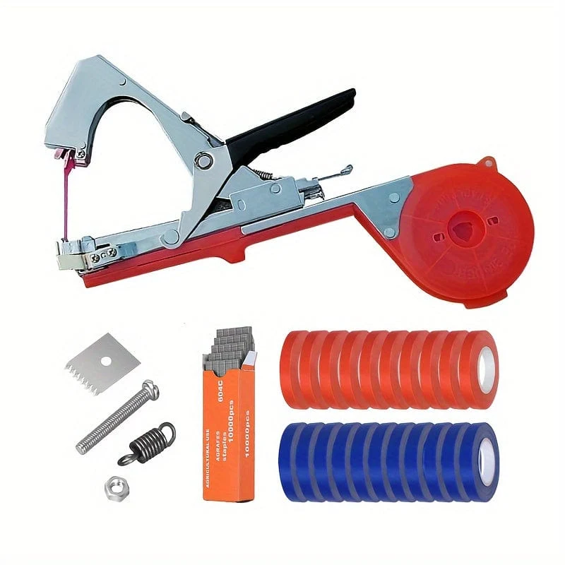 1 Set Pflanzenbindemaschine für Trauben, Himbeeren, Tomaten und Weingemüse, mit 10/20 Rollen Bändern, Heftklammern und Ersatzklingen