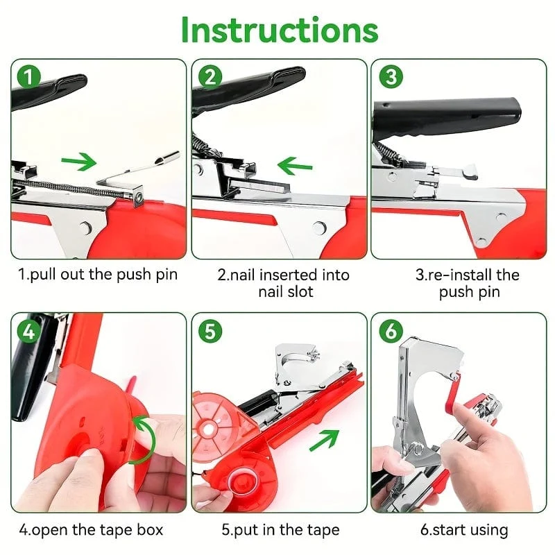 1 Set Pflanzenbindemaschine für Trauben, Himbeeren, Tomaten und Weingemüse, mit 10/20 Rollen Bändern, Heftklammern und Ersatzklingen