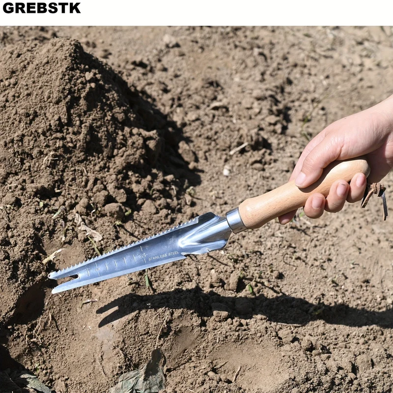 1 Stück, Garten-Unkrautwerkzeuge, Edelstahl-Schaufel mit Buchengriff zum Jäten, Kultivieren, Umpflanzen, Graben, Messen
