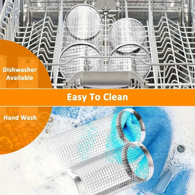 3 Stück/Set, BBQ-Rollgrillkorb, Edelstahl-Grillkäfig, rundes Edelstahl-BBQ-Grillnetz für Gemüse-Pommes-Fisch, BBQ-Gemüsescheibenkorb für Picknick-Camping im Freien, Grillzubehör, Grillzubehör