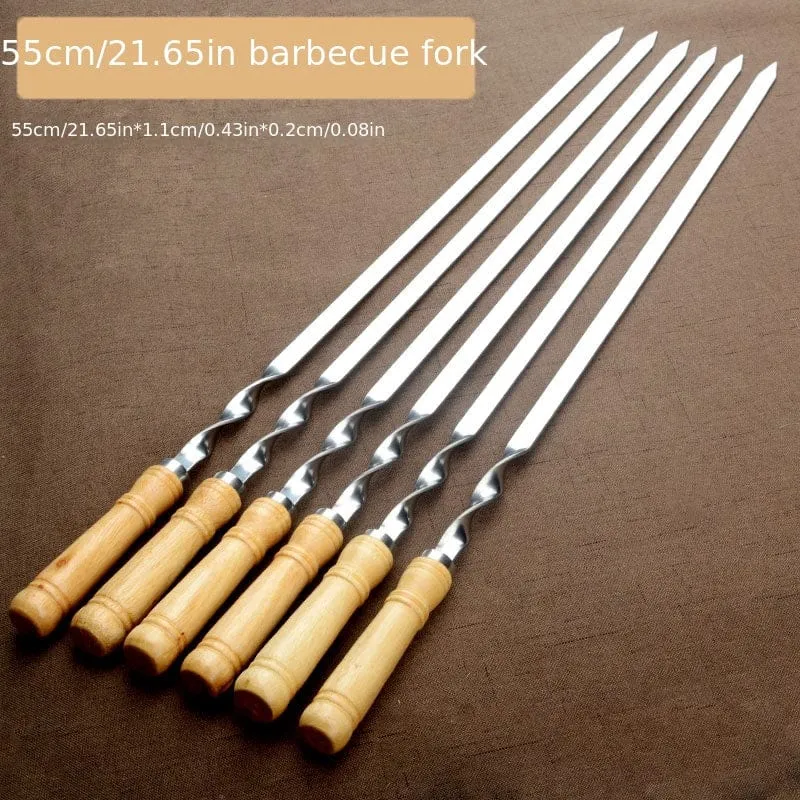 6 Stück, 55 cm Grillspieße mit langem Griff, Schaschlik-Grillspieße, Holz-Grillgabel, Edelstahl-Grillnadel für den Außenbereich, Grill-Picknick-Camping-Werkzeuge für Grillen im Freien, Küche, Esszimmer, Bar, Zuhause
