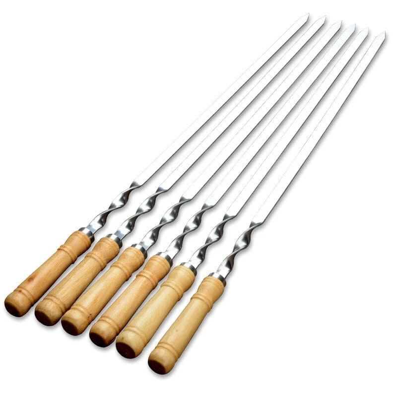 6 Stück, 55 cm Grillspieße mit langem Griff, Schaschlik-Grillspieße, Holz-Grillgabel, Edelstahl-Grillnadel für den Außenbereich, Grill-Picknick-Camping-Werkzeuge für Grillen im Freien, Küche, Esszimmer, Bar, Zuhause