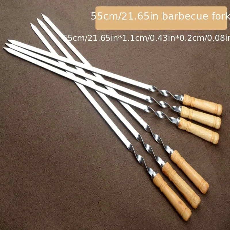 6 Stück, 55 cm Grillspieße mit langem Griff, Schaschlik-Grillspieße, Holz-Grillgabel, Edelstahl-Grillnadel für den Außenbereich, Grill-Picknick-Camping-Werkzeuge für Grillen im Freien, Küche, Esszimmer, Bar, Zuhause
