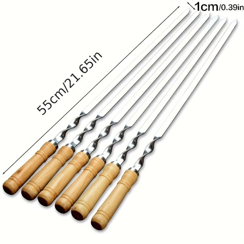 6 Stück, 55 cm Grillspieße mit langem Griff, Schaschlik-Grillspieße, Holz-Grillgabel, Edelstahl-Grillnadel für den Außenbereich, Grill-Picknick-Camping-Werkzeuge für Grillen im Freien, Küche, Esszimmer, Bar, Zuhause