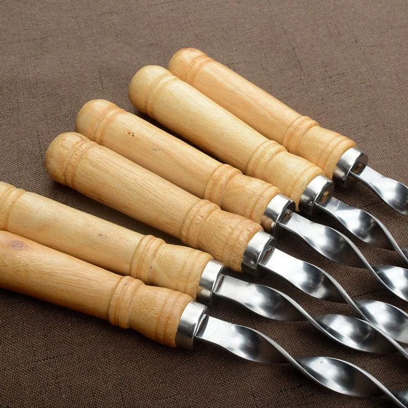 6 Stück, 55 cm Grillspieße mit langem Griff, Schaschlik-Grillspieße, Holz-Grillgabel, Edelstahl-Grillnadel für den Außenbereich, Grill-Picknick-Camping-Werkzeuge für Grillen im Freien, Küche, Esszimmer, Bar, Zuhause