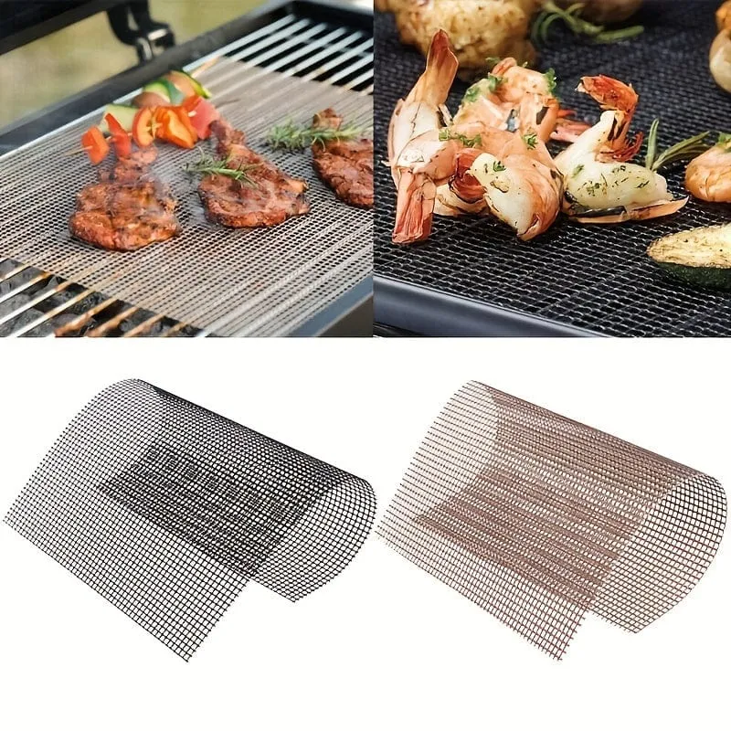1-teilige BBQ-Netz-Grillmatte, antihaftbeschichtete Netz-Grillmatten und Grillzubehör, wiederverwendbare Grillmatten, leicht zu reinigen – funktioniert auf Elektrogrill, Gas und Holzkohle, tragbares Netz für Fisch, Garnelen, Fleisch, Gemüse, Pommes Frites