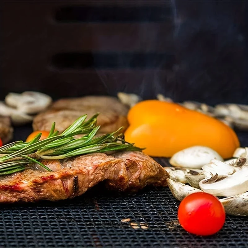 1-teilige BBQ-Netz-Grillmatte, antihaftbeschichtete Netz-Grillmatten und Grillzubehör, wiederverwendbare Grillmatten, leicht zu reinigen – funktioniert auf Elektrogrill, Gas und Holzkohle, tragbares Netz für Fisch, Garnelen, Fleisch, Gemüse, Pommes Frites