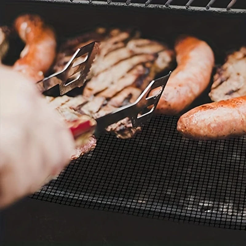 1-teilige BBQ-Netz-Grillmatte, antihaftbeschichtete Netz-Grillmatten und Grillzubehör, wiederverwendbare Grillmatten, leicht zu reinigen – funktioniert auf Elektrogrill, Gas und Holzkohle, tragbares Netz für Fisch, Garnelen, Fleisch, Gemüse, Pommes Frites