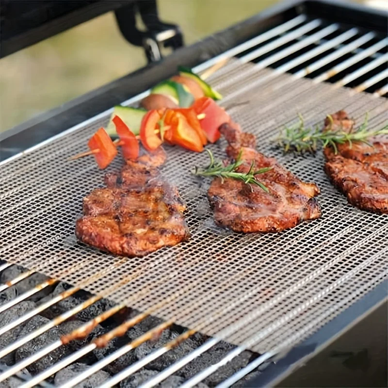 1-teilige BBQ-Netz-Grillmatte, antihaftbeschichtete Netz-Grillmatten und Grillzubehör, wiederverwendbare Grillmatten, leicht zu reinigen – funktioniert auf Elektrogrill, Gas und Holzkohle, tragbares Netz für Fisch, Garnelen, Fleisch, Gemüse, Pommes Frites