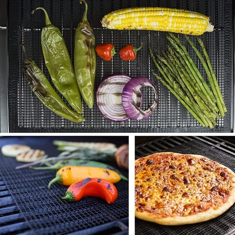 1-teilige BBQ-Netz-Grillmatte, antihaftbeschichtete Netz-Grillmatten und Grillzubehör, wiederverwendbare Grillmatten, leicht zu reinigen – funktioniert auf Elektrogrill, Gas und Holzkohle, tragbares Netz für Fisch, Garnelen, Fleisch, Gemüse, Pommes Frites