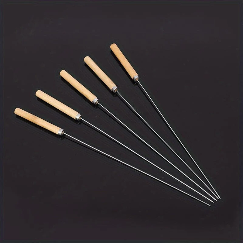 10 Stück, Grillspieße, Edelstahlspieße zum Grillen, multifunktionale Grillspieße aus Metall, Grillspieße aus Edelstahl, Grillspieße mit Holzgriff, Grillnadelstäbchen, Kochen im Freien, Grillzubehör,