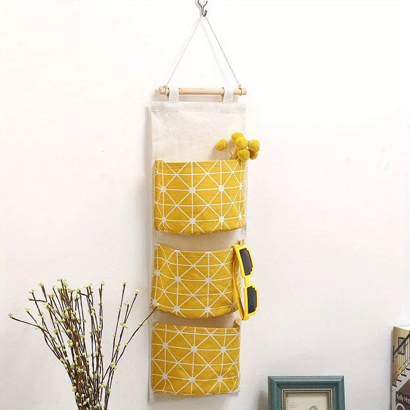 1 Stück Baumwoll-Leinen-Aufbewahrungstasche zum Aufhängen, mit 3 Taschen, Organizer zum Aufhängen an der Türrückwand, Stoff-Aufbewahrungstasche, Wand-Aufbewahrungstasche, für Spielzeug, Socken, Schuhe, Kleinigkeiten, Heimaufbewahrung