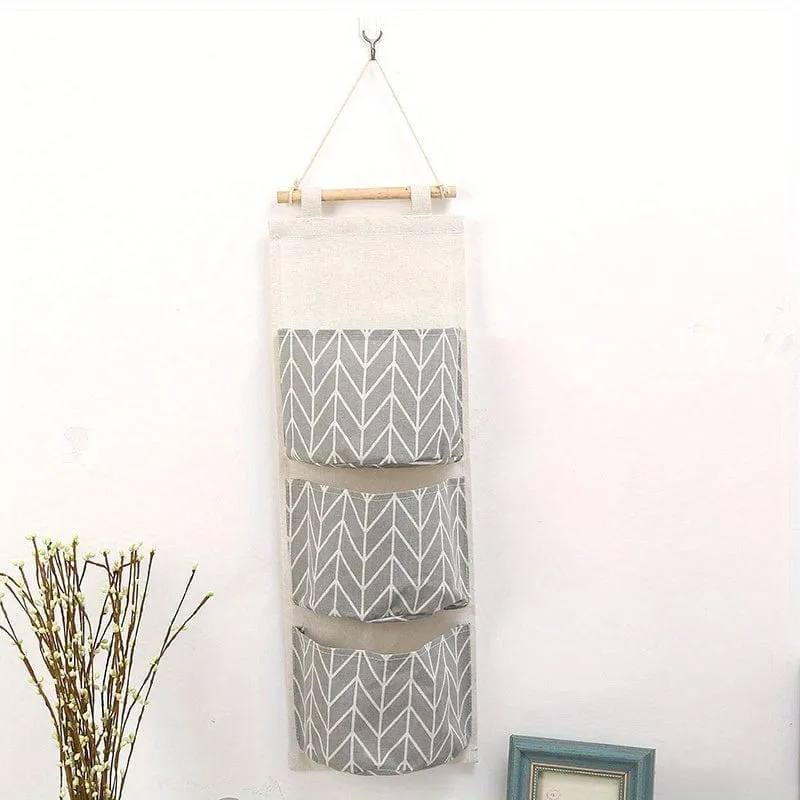 1 Stück Baumwoll-Leinen-Aufbewahrungstasche zum Aufhängen, mit 3 Taschen, Organizer zum Aufhängen an der Türrückwand, Stoff-Aufbewahrungstasche, Wand-Aufbewahrungstasche, für Spielzeug, Socken, Schuhe, Kleinigkeiten, Heimaufbewahrung