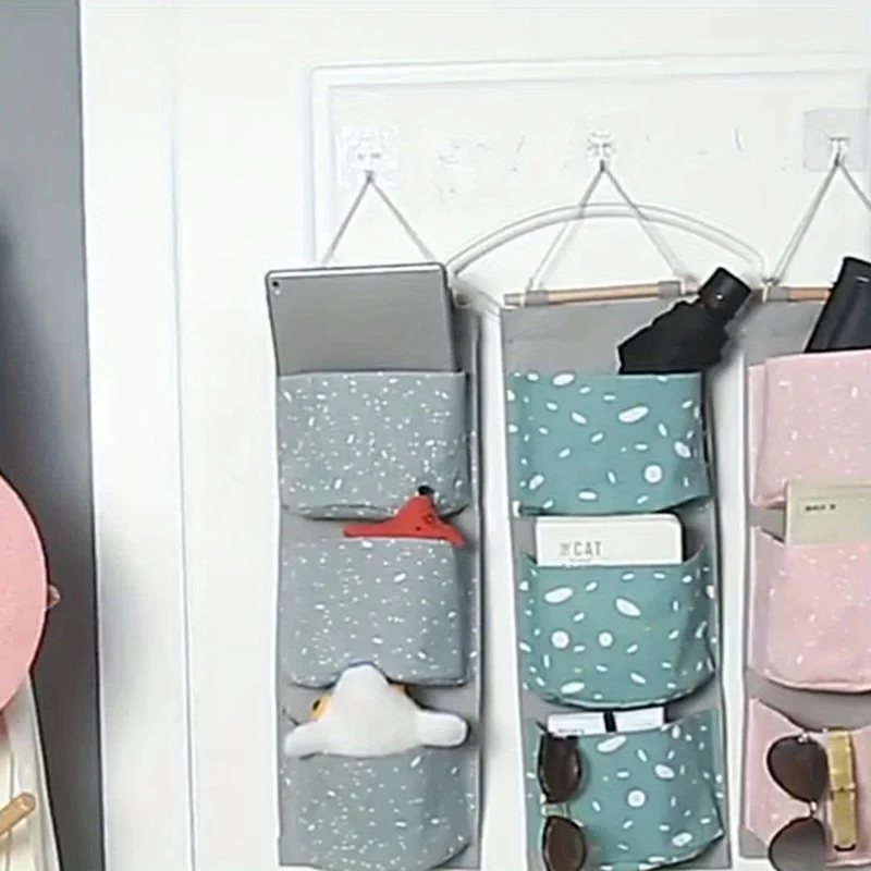 1 Stück Baumwoll-Leinen-Aufbewahrungstasche zum Aufhängen, mit 3 Taschen, Organizer zum Aufhängen an der Türrückwand, Stoff-Aufbewahrungstasche, Wand-Aufbewahrungstasche, für Spielzeug, Socken, Schuhe, Kleinigkeiten, Heimaufbewahrung