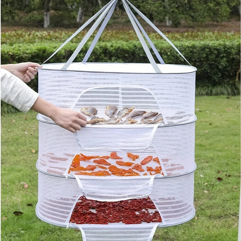 1 Stück Kräuter-Trockengestell, 3-lagiges hängendes Netznetz für Kräuter, hängendes Fisch-Trockennetz, faltbarer Trocknerbeutel für Obst, Hydrokultur-Blumen, Gemüse, Fisch, Kleidung, Puppe