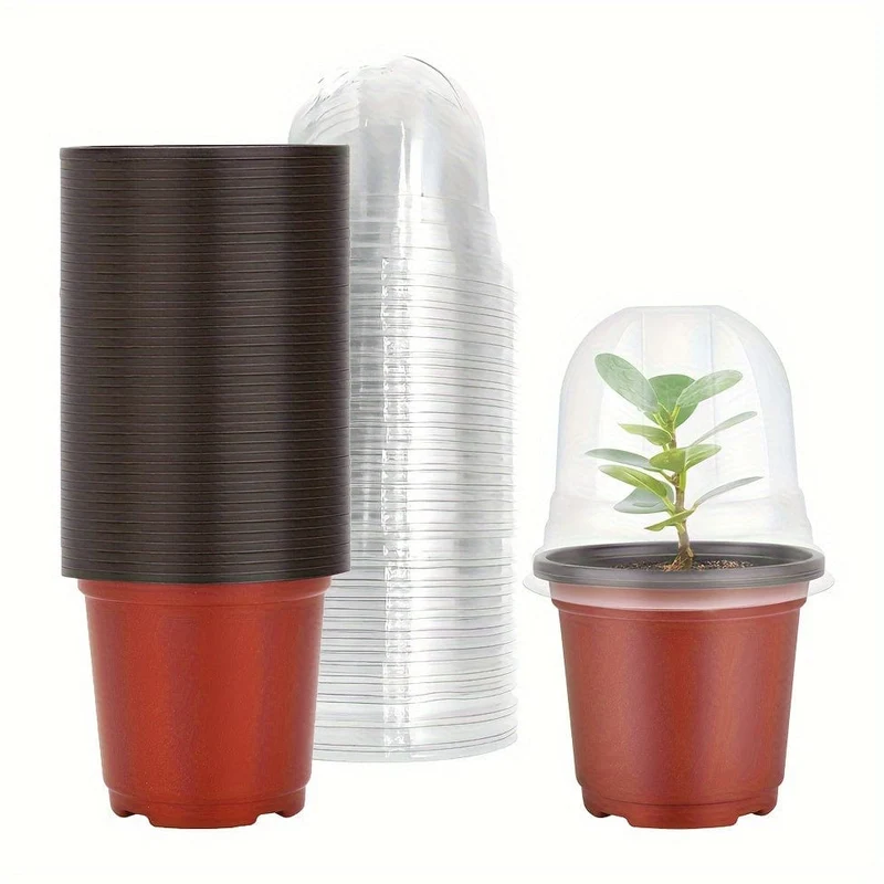 20/40 Sets, Pflanztöpfe aus Kunststoff, mit Abdeckungen und Abflusslöchern, 10.16 cm weiche, transparente Gartentöpfe, Pflanzbehälter aus Kunststoff, Becher, Pflanzgefäße, kleine Starter-Samen-Startschalen, für die Setzlingsgärtnerei