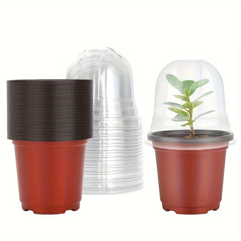 20/40 Sets, Pflanztöpfe aus Kunststoff, mit Abdeckungen und Abflusslöchern, 10.16 cm weiche, transparente Gartentöpfe, Pflanzbehälter aus Kunststoff, Becher, Pflanzgefäße, kleine Starter-Samen-Startschalen, für die Setzlingsgärtnerei