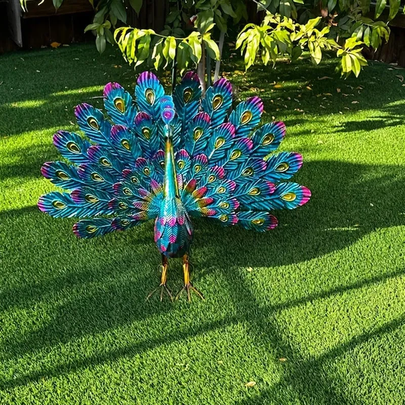 1 Stück Pfauenstatue Dekor Metall Pfau Outdoor Statue, Hinterhof Dekor 3D Garten Pfau Hofkunst, schöne Pfauenstatue Dekor, für draußen draußen Veranda Terrasse Blaue Vogel Rasen Ornamente
