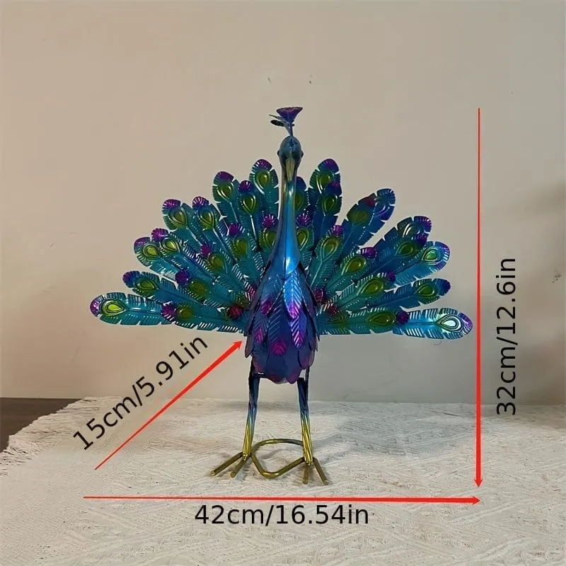 1 Stück Pfauenstatue Dekor Metall Pfau Outdoor Statue, Hinterhof Dekor 3D Garten Pfau Hofkunst, schöne Pfauenstatue Dekor, für draußen draußen Veranda Terrasse Blaue Vogel Rasen Ornamente