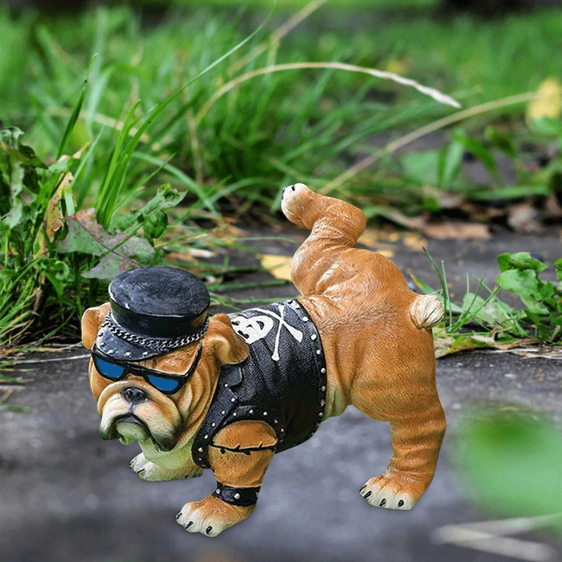 Entzückende Bulldoggenstatue aus Kunstharz – perfekt für die Dekoration im Hausgarten!