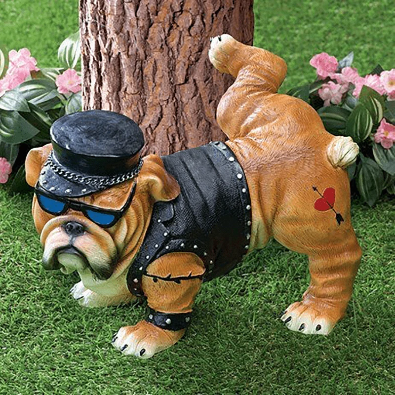 Entzückende Bulldoggenstatue aus Kunstharz – perfekt für die Dekoration im Hausgarten!