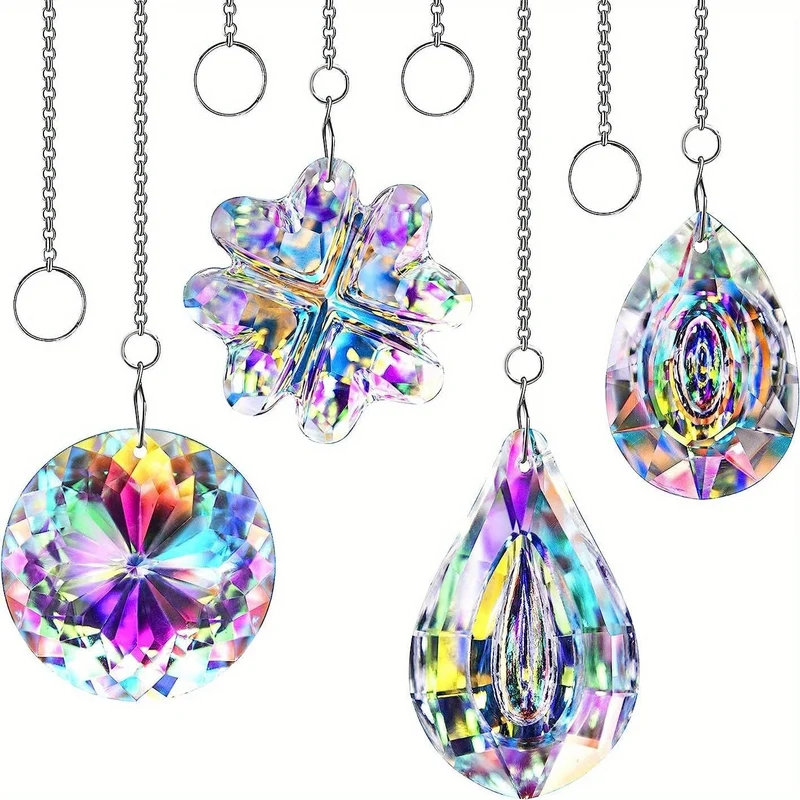 4 Stück Kristall-Lichtfänger: Verwandeln Sie Ihr Zuhause in einen Regenbogen aus buntem Licht!