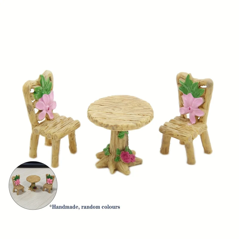 Erstellen Sie einen magischen Feengarten mit 1 Satz Tischen und Stühlen aus Kunstharz, einer Mikrolandschaft aus Moos, Sukkulenten-Ornamenten und Mini-Gartendekorationszubehör!
