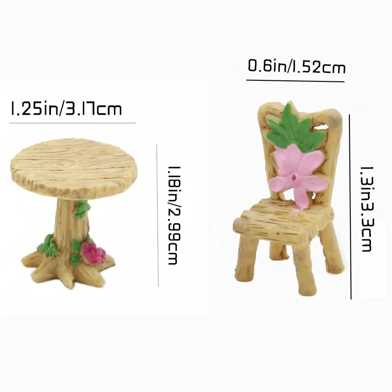 Erstellen Sie einen magischen Feengarten mit 1 Satz Tischen und Stühlen aus Kunstharz, einer Mikrolandschaft aus Moos, Sukkulenten-Ornamenten und Mini-Gartendekorationszubehör!