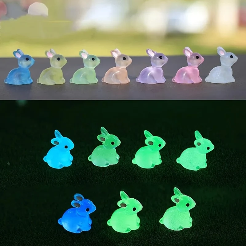 10/20/40 Stück, niedliche Mini-Leuchtharz-Hasen-Ornamente, die im Dunkeln leuchten, Miniaturfiguren, Kaninchen, Mikrolandschaft, Feengarten-Zubehör