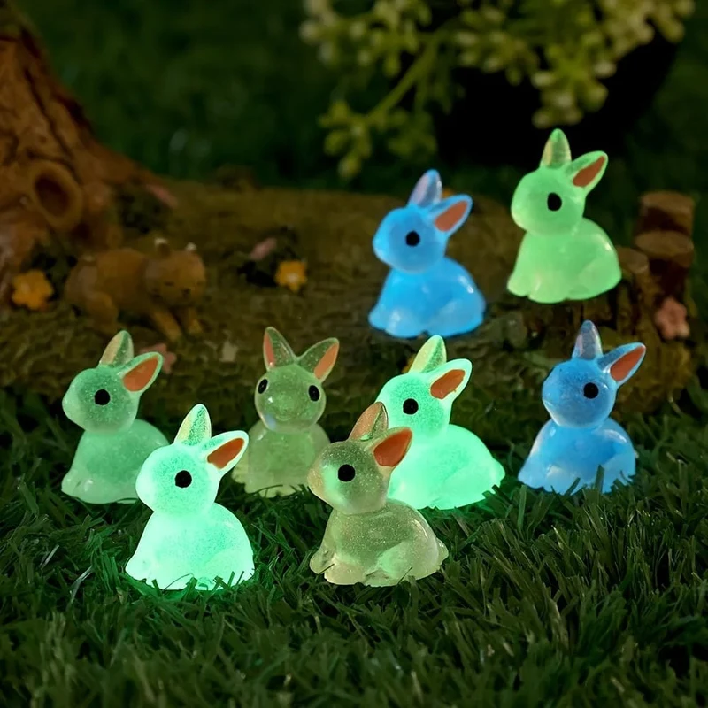 10/20/40 Stück, niedliche Mini-Leuchtharz-Hasen-Ornamente, die im Dunkeln leuchten, Miniaturfiguren, Kaninchen, Mikrolandschaft, Feengarten-Zubehör