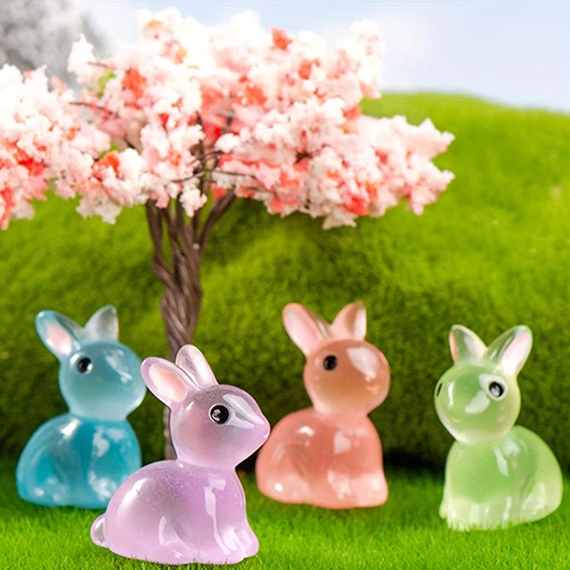 10/20/40 Stück, niedliche Mini-Leuchtharz-Hasen-Ornamente, die im Dunkeln leuchten, Miniaturfiguren, Kaninchen, Mikrolandschaft, Feengarten-Zubehör