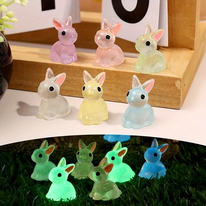 10/20/40 Stück, niedliche Mini-Leuchtharz-Hasen-Ornamente, die im Dunkeln leuchten, Miniaturfiguren, Kaninchen, Mikrolandschaft, Feengarten-Zubehör