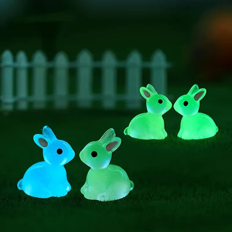 10/20/40 Stück, niedliche Mini-Leuchtharz-Hasen-Ornamente, die im Dunkeln leuchten, Miniaturfiguren, Kaninchen, Mikrolandschaft, Feengarten-Zubehör