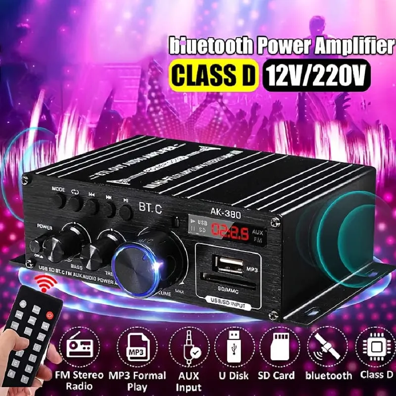 Verbesserte Version 1 Set, Auto-MP3-Mini-Verstärker, HiFi-Leistung, 800 W, 2 Kanäle, kabelloser Audio-Stereo-Verstärker, für Zuhause, Autos, FM