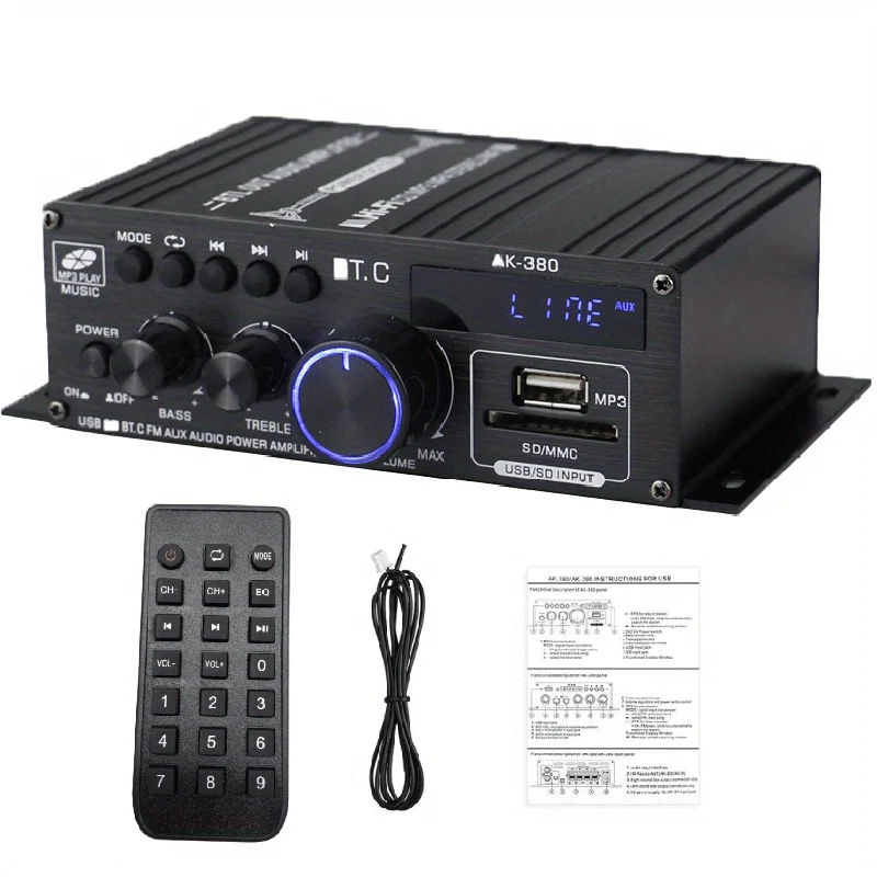 Verbesserte Version 1 Set, Auto-MP3-Mini-Verstärker, HiFi-Leistung, 800 W, 2 Kanäle, kabelloser Audio-Stereo-Verstärker, für Zuhause, Autos, FM