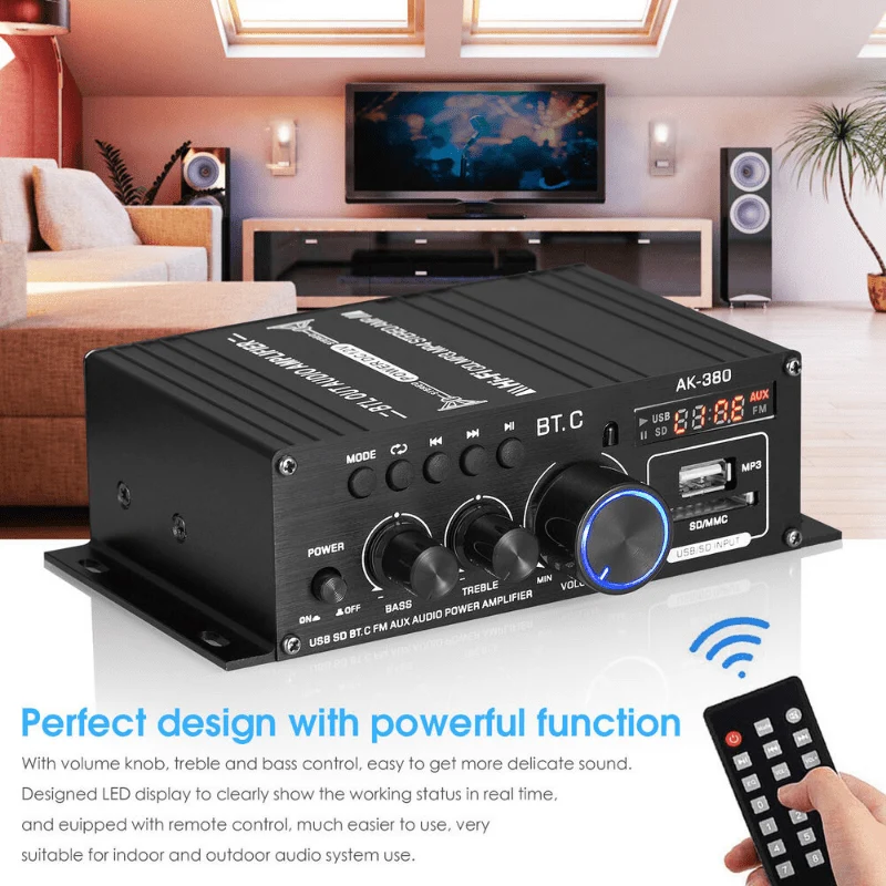 Verbesserte Version 1 Set, Auto-MP3-Mini-Verstärker, HiFi-Leistung, 800 W, 2 Kanäle, kabelloser Audio-Stereo-Verstärker, für Zuhause, Autos, FM