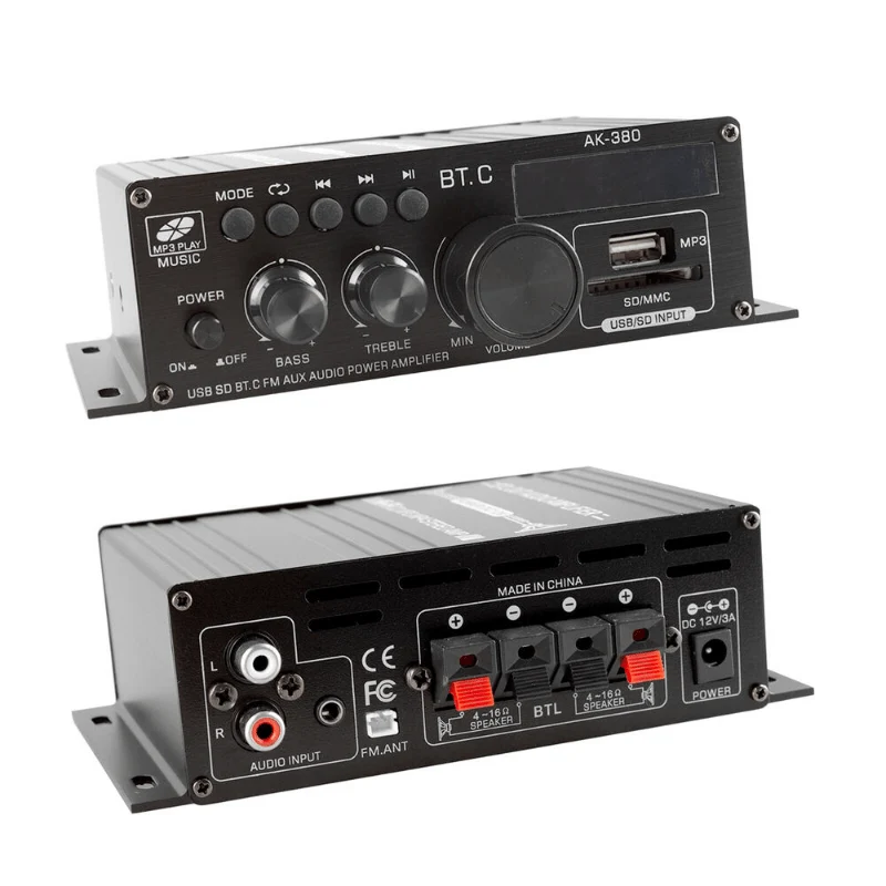 Verbesserte Version 1 Set, Auto-MP3-Mini-Verstärker, HiFi-Leistung, 800 W, 2 Kanäle, kabelloser Audio-Stereo-Verstärker, für Zuhause, Autos, FM