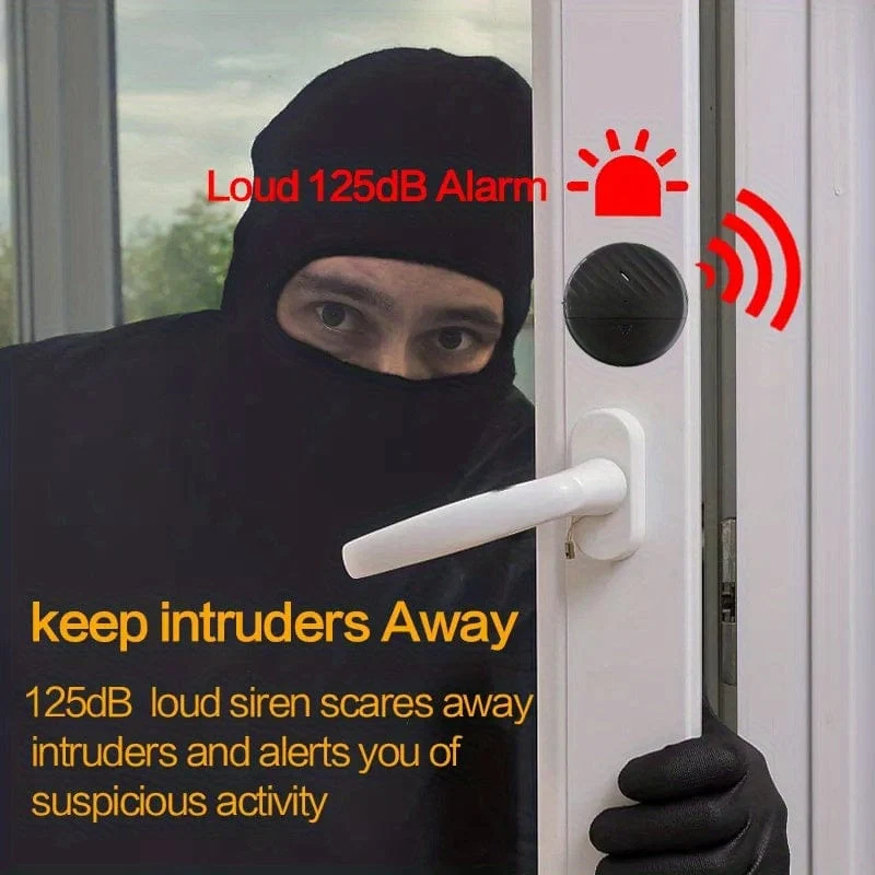 Drahtloser Tür- und Fenstervibrationssensor-Alarm, 125 dB, Glasbruch-Diebstahlschutzsensor, einfache Installation für den Sicherheitsschutz zu Hause