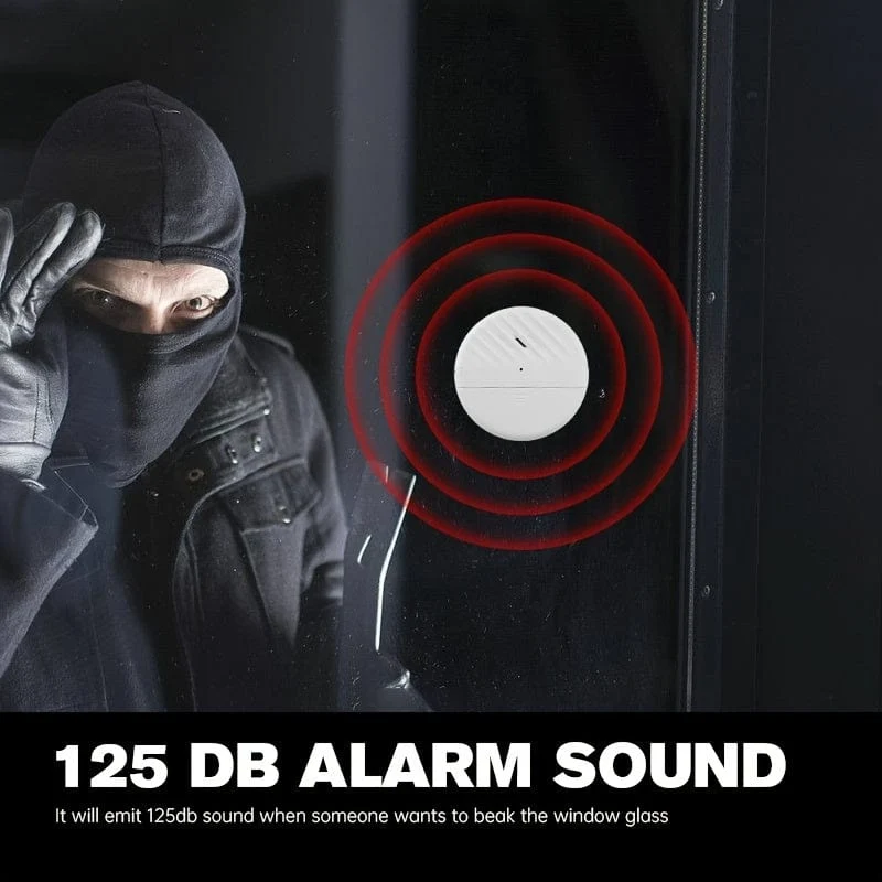 Drahtloser Tür- und Fenstervibrationssensor-Alarm, 125 dB, Glasbruch-Diebstahlschutzsensor, einfache Installation für den Sicherheitsschutz zu Hause