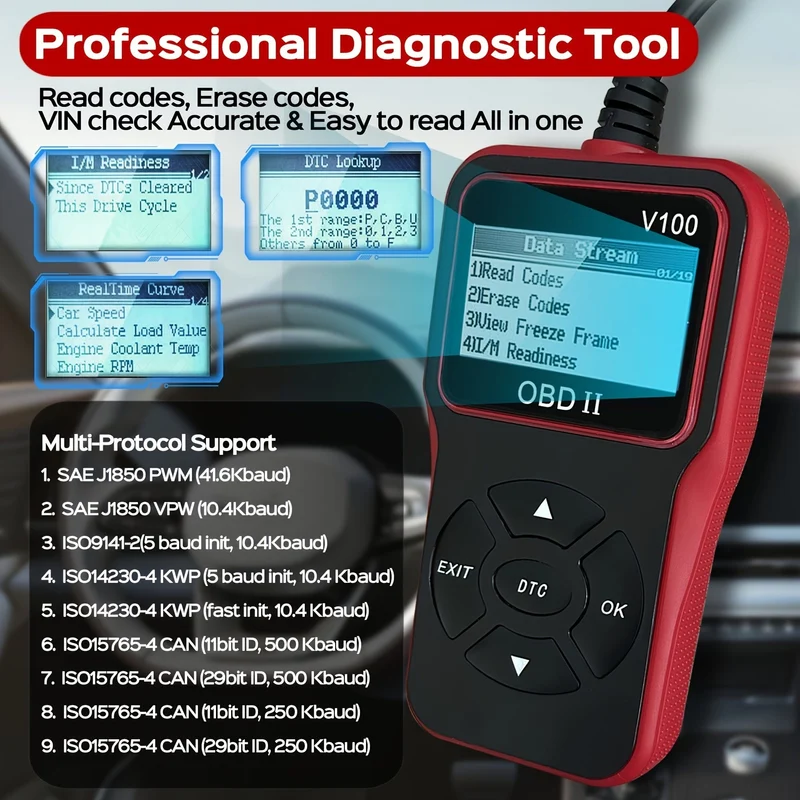 Auto-OBD2-Diagnosescanner, Codeleser, Motorfehler-Codeleser, Scanner kann Diagnose-Scan-Tool für alle Autos mit OBD-II-Protokoll seit 1996