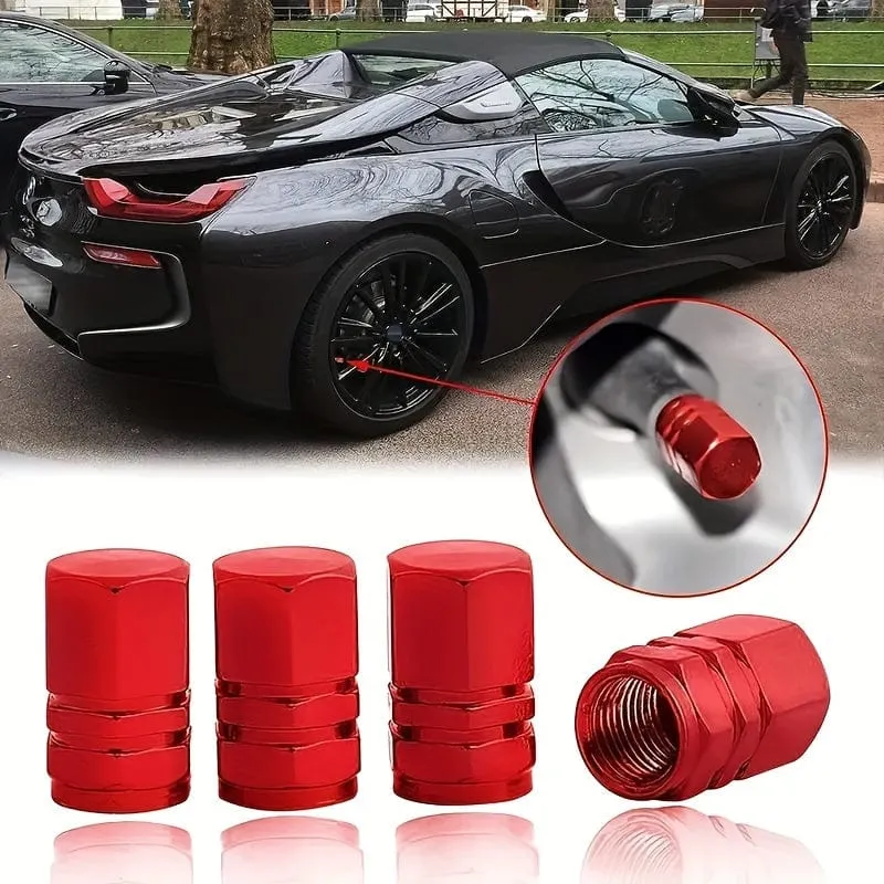 4 Stück coole Reifenabdeckung, Aluminiumlegierung, Ventil, Reifen, Ventilschaft, Ventil, Auto, Radventil, Auto, staubdicht, Reifen, Sechseck, Auto-Außenzubehör