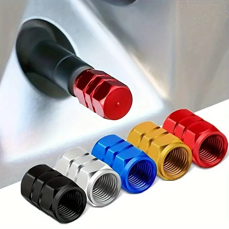 4 Stück coole Reifenabdeckung, Aluminiumlegierung, Ventil, Reifen, Ventilschaft, Ventil, Auto, Radventil, Auto, staubdicht, Reifen, Sechseck, Auto-Außenzubehör