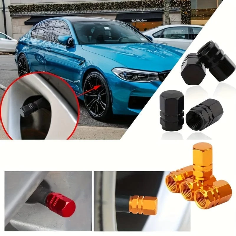 4 Stück coole Reifenabdeckung, Aluminiumlegierung, Ventil, Reifen, Ventilschaft, Ventil, Auto, Radventil, Auto, staubdicht, Reifen, Sechseck, Auto-Außenzubehör