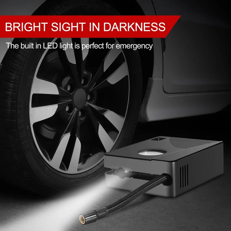 Mini-Reifenfüller, tragbarer Luftkompressor: Autopumpe mit Manometer und Licht – perfekt für Autos, Motorräder und Fahrräder, Bälle