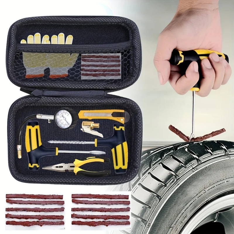 Auto-Reifen-Reparatur-Set, Multi-Tool-Zange für Auto, LKW, Wohnmobil, flacher schlauchloser Reifen, Nietenstopfen, Vakuumfolien-Gumminagel